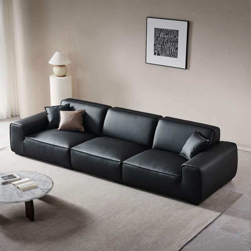 Wayfair black leather couch discount